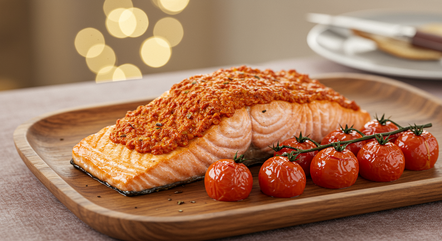 Baked Salmon With Harissa and Cherry Tomatoes